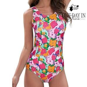 Aleumdr Floral Cage Back One Piece Swimsuit Size XL